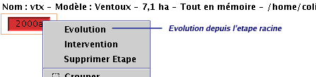 Fig. 2. Evolution depuis une étape par le menu contectuel